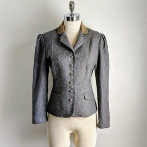 Vintage Wool Blend Blazer with Faux Suede Detail